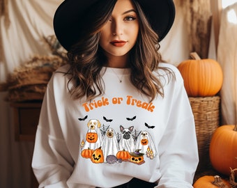 Ghost dog shirt, Halloween dog shirt, dog lovers shirt, trick or treat shirt, halloween dog, retro halloween tee, spooky season sweatshirt