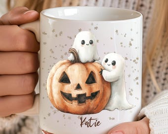 Halloween Ghost Mug, Ghost and Pumpkin Mug, Perfect for Fall, Cozy Autumn Decor, Holiday Mug, friendly ghost mug, cottagecore ghost