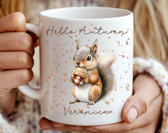 Mug personnalisé écureuil automne, décoration automne, tasse à café aime l'automne, tasse à café drôle, tasse automne automne, tasse citrouille, tasse à café automne automne