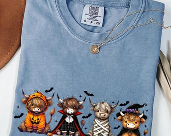 Maglietta Comfort Colors per Halloween con mucca, mucche fantasma, regalo per gli amanti delle mucche delle Highlands
