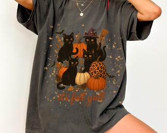Spooky Fall Cat T-shirt, Halloween Tee, Autumn Shirt, Gift for Cat Lovers, Fall Cat T-Shirt, Cat Lover Shirt, Autumn Cat Gift, Cat Shirt