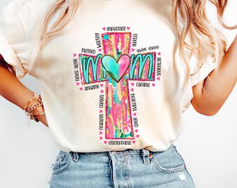 Comfort Colors Mama T-Shirt, Christian Cross Graphic Tee