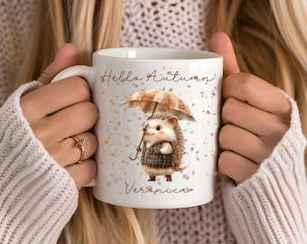 Autumn Hedgehog Mug, Adorable Animal Lover Gift, Hedgehog Lover Mug, Forest Nature Animal Cup, Whimsical Hedgehog Gift for Friend