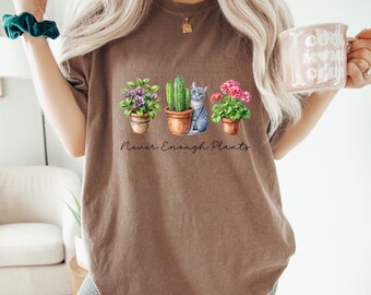 Maglietta Gatti e Piante, Regalo per gli amanti delle piante, Maglietta per gli amanti delle piante, Maglietta per il giardinaggio, Maglietta con le piante, Maglietta con le piante mai abbastanza, Regalo per il giardinaggio