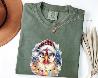 Comfort Colors Christmas Chicken T-Shirt, Festive Farm Animal Tee