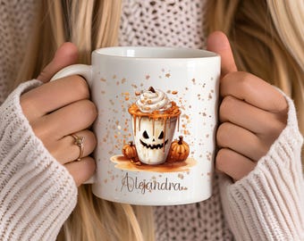 Autumn Vibes Pumpkin Mug Coffee Cup, Ghosts Coffee Mug, Halloween Coffee Mug, Halloween Gift & Decor, Spooky Mug for Home cottagecore ghost