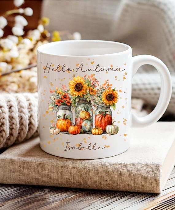 Custom Pumpkin Sunflower Autumn Jar Cup, Autumn fall mug, Fall Coffee Tea, Thanksgiving Fall leaves mug, Fall lover gifts, Fall pumpkin mug