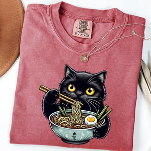 Noodle Cat Shirt, Ramen Cat T-Shirt, Foodie Lover Shirts, Black Cat Noodle T-Shirts, Retro Cat Tees, Cat Lover Sweatshirts, Black Cat Tee