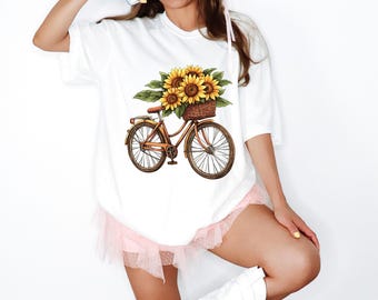 Maglietta Girasole Comfort Colors Vintage Flowers Tshirt Estate Graphic Tee Blu Fiori di Campo Acquerello Tshirt Botanica Regalo