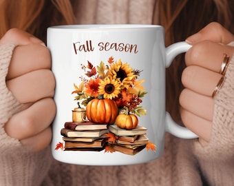 Book Autumn Floral Pumpkin Coffee mug, Autumn Fall Coffee Mug, Autumn Decor, Autumn Leaves mug, bookish cup, bookish mug, fall coffee cup