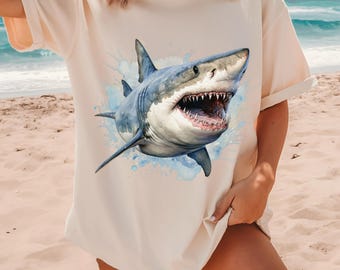 Shark Style shirt, Retro Comfort Colors® Ocean Shirt, Retro Shark Moon Tshirt, Skark Ocean Lovers,  , shark gift, sea animals, weird shirts