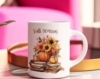 Book coffee mug, Pumpkin mug, Autumn Mug, Fall Coffee Mug, Autumn Decor, Autumn Leaves mug, bookish cup, bookish mug, gift for book lovers