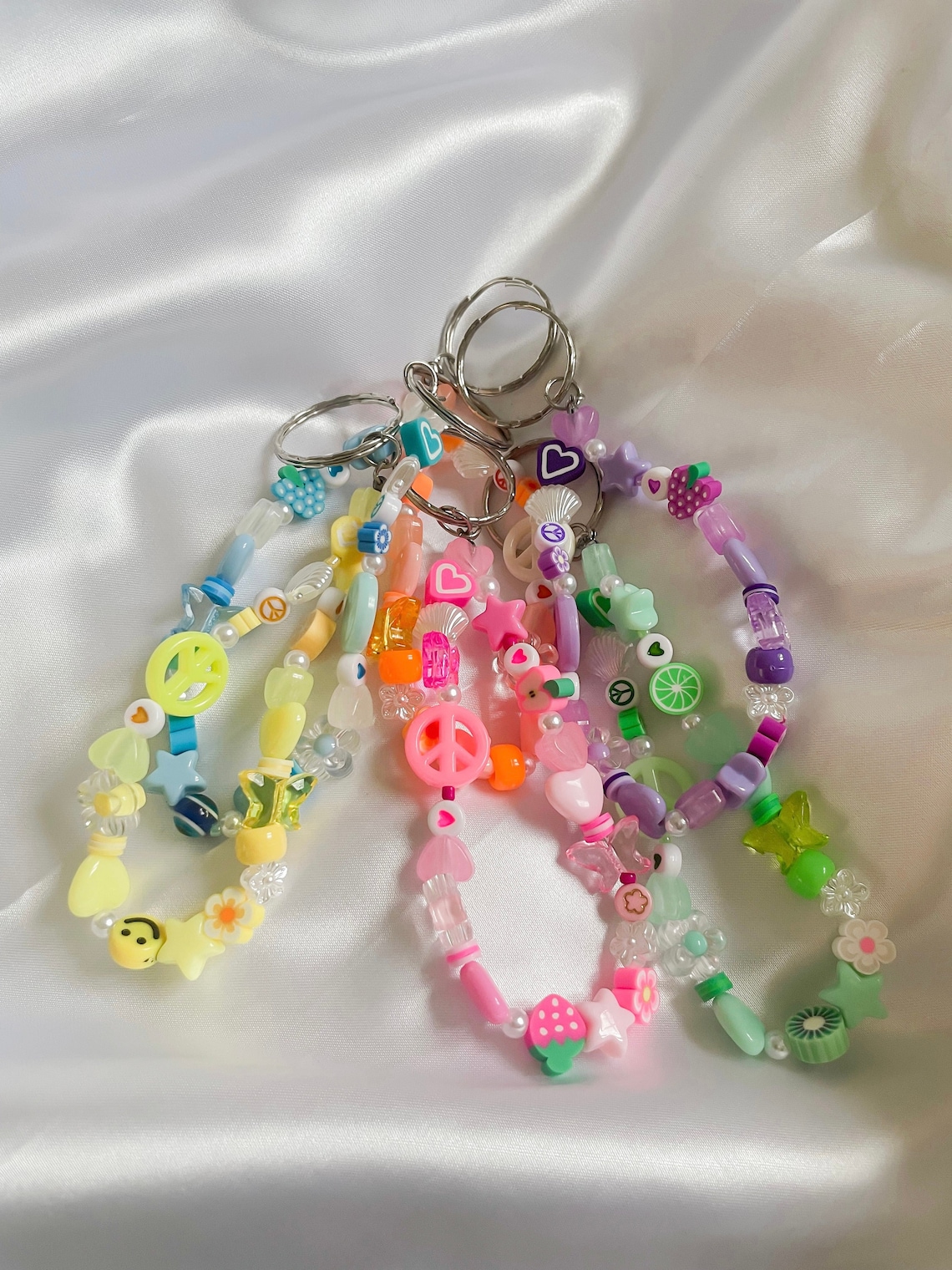 Y2K Colourful Keychains Cute Beaded Keyring Mixed Beade Etsy UK