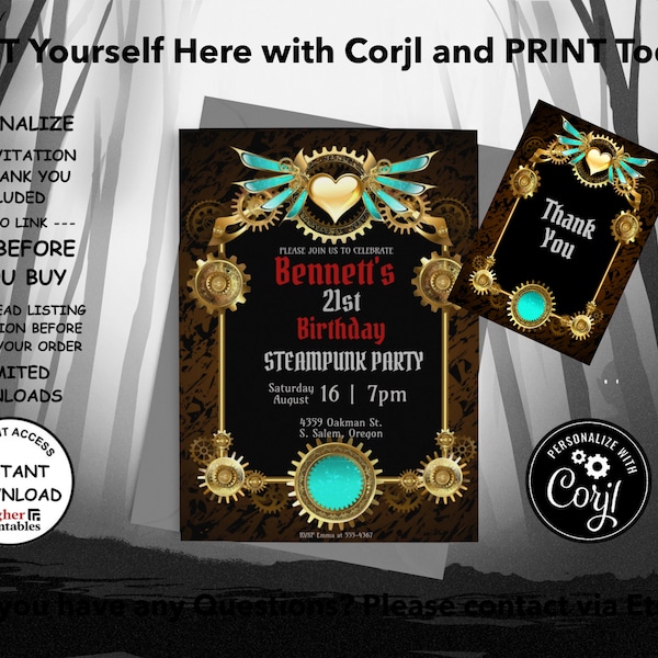 Steampunk Invitation Instant Download Etsy
