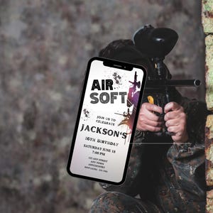 Digital Video Invitation Birthday Party Invitation Airsoft Birthday Animated Digital Birthday Invite, Editable Template Air Soft, Add Music
