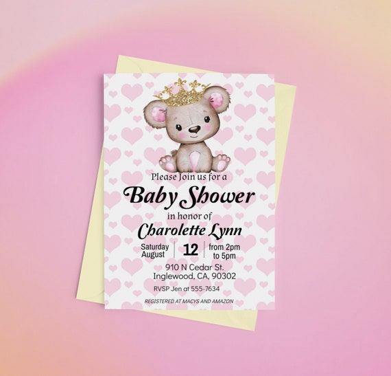 Editable Baby Shower Princess Teddy Invitation Easy Etsy