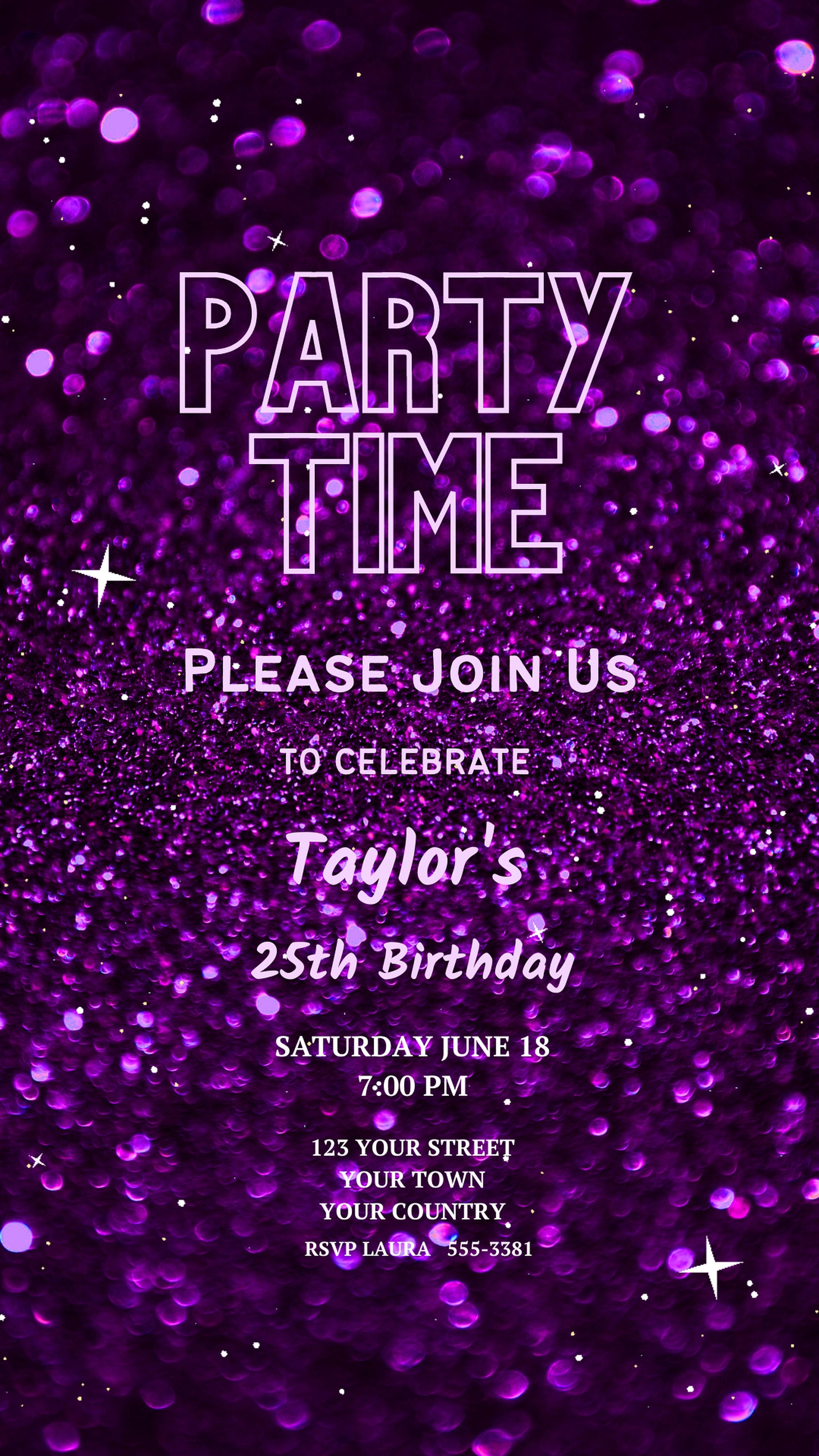 Digital Video Invitation Birthday Party Invitation Let's Party Purple