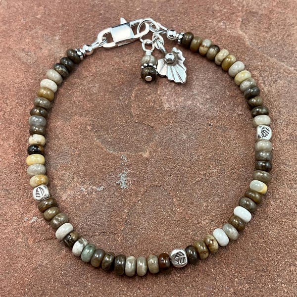 Silver Leaf Jasper bracelet with Hill Tribe sterling silver, 7 1/2 inches