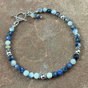 white blue sodalite & sterling silver bracelet, 7 1/2 inches