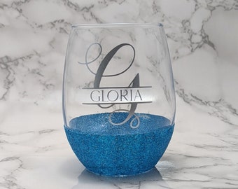Monogram Glitter Stemless Wine Glass: Personalized Color Changing Vinyl
