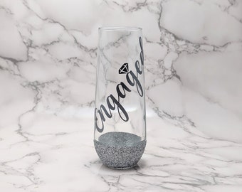 Engaged Glitter Champagne Glass with Permanent Vinyl Engagement Gift Color Changing Vinyl