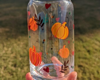 Fall Pumpkin Beer Can Glass: Autumn Leaves Iced Coffee Glass