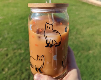 Halloween Ghost Cat Beer Can Glass: Spooky Iced Coffee Cup