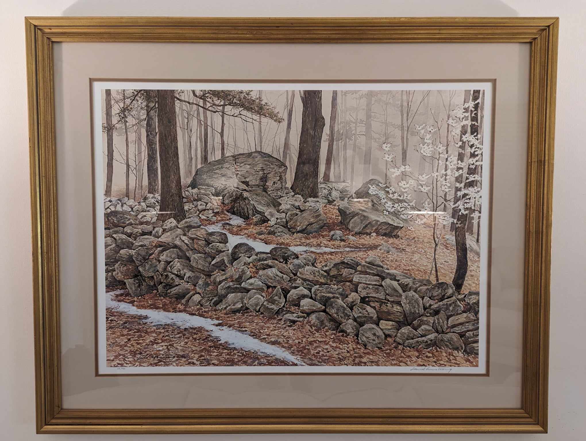 Signed David Armstrong Print: Mountain Dogwood Landscape, Framed