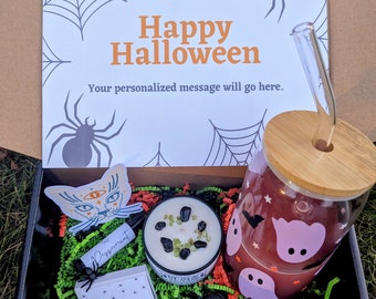 Halloween Boo Box Gift Set: Soy Candle, Ghost Glass & Spa Gifts