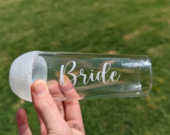 Bride Glitter Champagne Glass: Stemless Bridal Favor