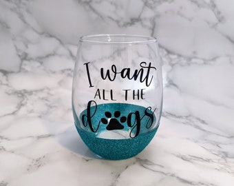 Dog Lover Glitter Stemless Wine Glass: Color Changing Vinyl