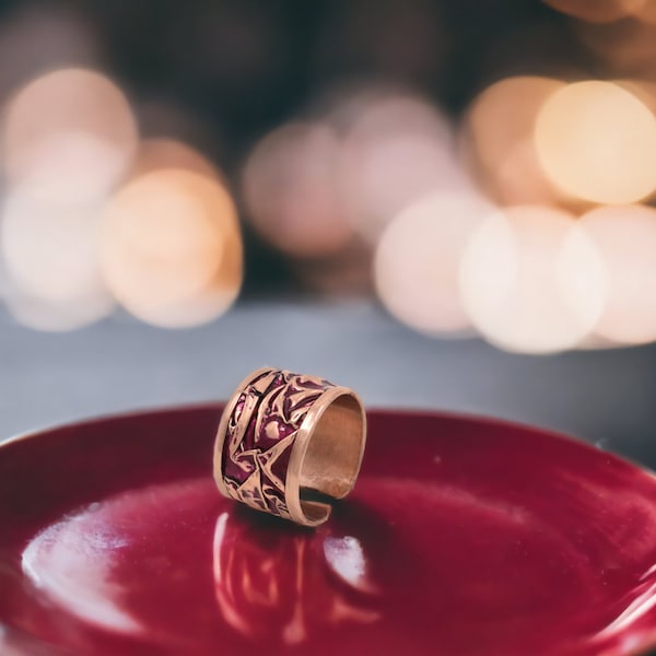 Magenta Copper Wrinkled Adjustable Handmade Unisex Jewelry Ring Christmast Birthday Anniversary Gift