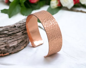 Hammered Copper Wide Bracelet Cuff Adjustable Handmade Jewelry Birthday Anniversary Gift