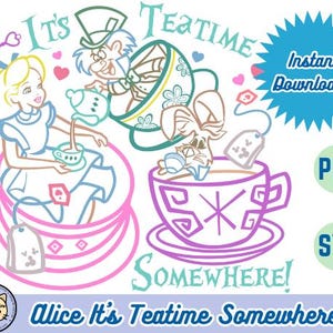 Alicja w Krainie Czarów, Gdzieś tam jest czas na herbatę, Przyjęcie na filiżankę, Madhatter Tea Party, Filiżanki, Czas na herbatę, SVG, Plik Cricut, PNG, Natychmiastowe pobieranie