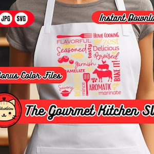 The Gourmet Kitchen SVG, keukenbord, keukencitaten, keukendecor, keukenbundel clipart, bakken SVG, pannenlap SVG, Cricut, gesneden bestand,