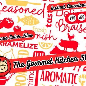 The Gourmet Kitchen SVG, keukenbord, keukencitaten, keukendecor, keukenbundel clipart, bakken SVG, pannenlap SVG, Cricut, gesneden bestand,