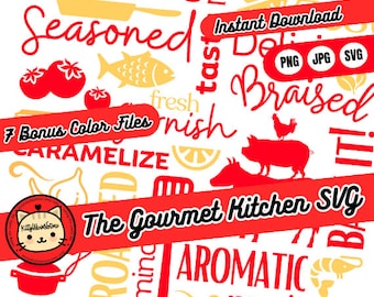 The Gourmet Kitchen SVG, Kitchen sign, Kitchen Quotes, Kitchen decor, Kitchen Bundle Clipart, Baking SVG, Potholder SVG, Cricut, Cut file,