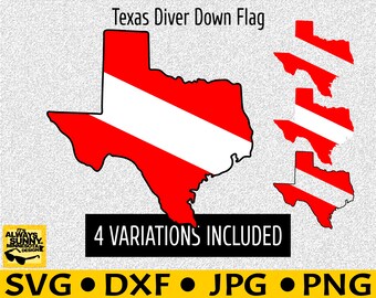 Texas Diver Down SCUBA Flag SVG - PNG DXf Png Cutting Files for Cricut and Silhouette