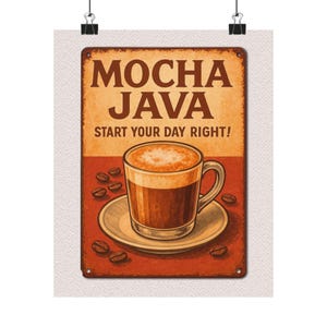 Mokka-Java-Poster – Starte deinen Tag richtig | Vintage-Kaffeeschild-Druck | Retro-Küchenwandbild | Kaffeedeko