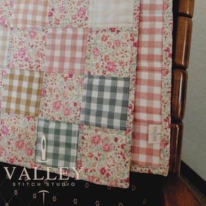Sweet Pea Handmade Patchwork Baby Quilt | Sevenberry Floral & Fableism Gingham Cotton