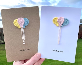 Custom balloon greetings card | Handmade crochet greetings card | Made to order | Customisable gift | Birthday card.