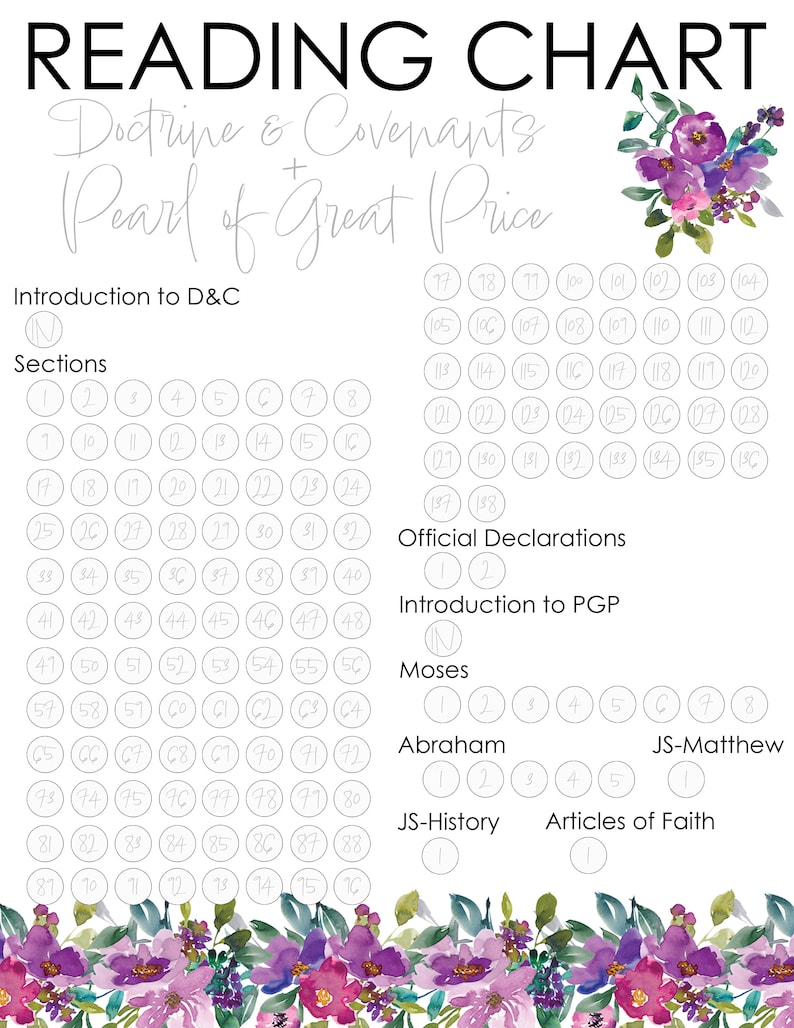 Doctrine & Covenants, Reading Chart, Standard Works, Floral, Come