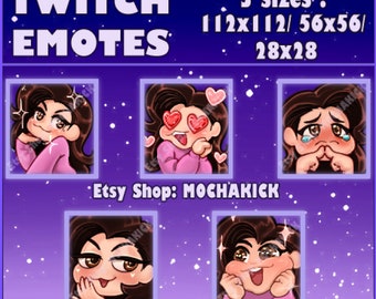 Chibi Kawaii Twitch/Discord Emote/Emojis Pack // >:3 // Hearts // Sad // Tea // Material Gworl