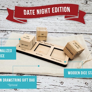 Date Night Dice Set | Wood Dice with Wood Base | Customization Optional