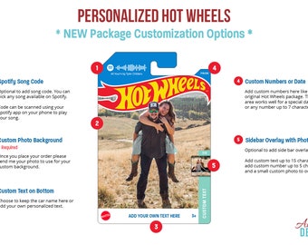 Personalized Hot Wheels Packaging w/ *NEW* Custom Package Design Options | PLUS add-on vehicle engraving and collectors case available