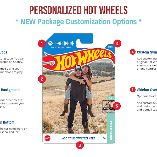 Personalized Hot Wheels Packaging w/ *NEW* Custom Package Design Options | PLUS add-on vehicle engraving and collectors case available