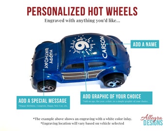 Personalized Hot Wheels | Engraved with Text or Graphic of Your Choice | Repackaged in Official Packaging