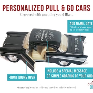Personalized Diecast Car – Engraved 1:36 Pull Back Toy with Opening Doors | Custom Gift for Birthday, Anniversary, or Cake Topper