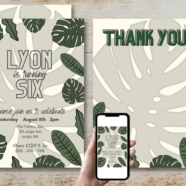 EDITABLE Wild Birthday Party Invitation Template Wild Thank You Card Bundle In the Wild Zoo Party Rainforest Party Forest Party Nature
