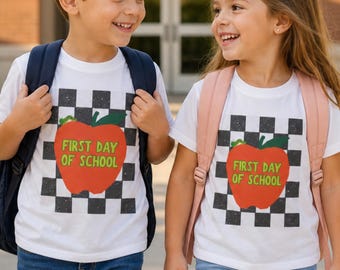 Retro Grunge Apple Tee | Checkerboard First Day of School Kids Shirt